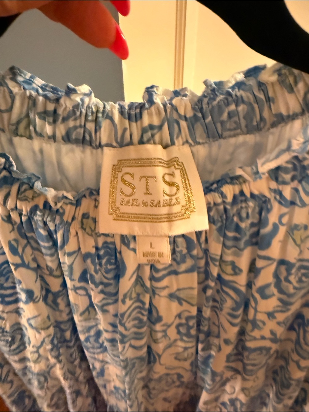 Blue Rose Print Ruffle Mini Dress - Picture 3 of 3